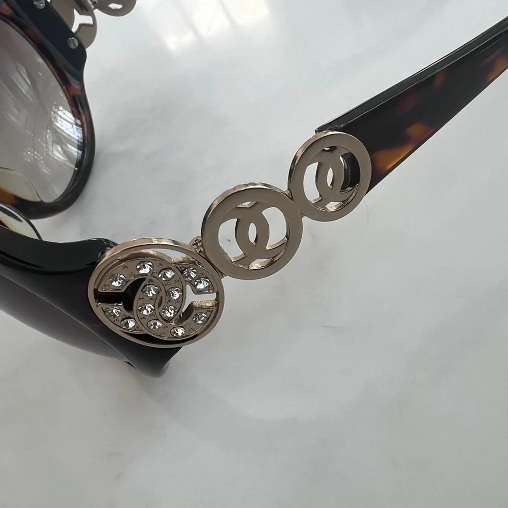 Chanel sunglasses triple CC CH5006 tortoise shell finish dark Havana vintage - Picture 13 of 16